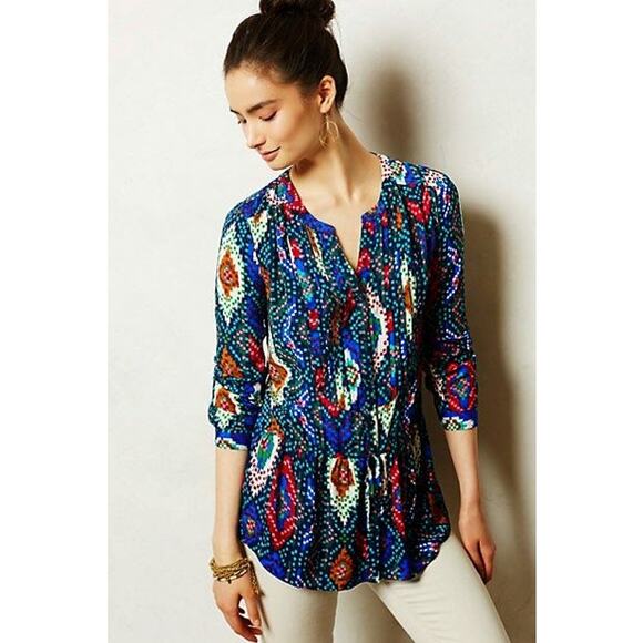 Anthropologie Maeve Geometric Colorful Button Down Blouse Top - Picture 1 of 7